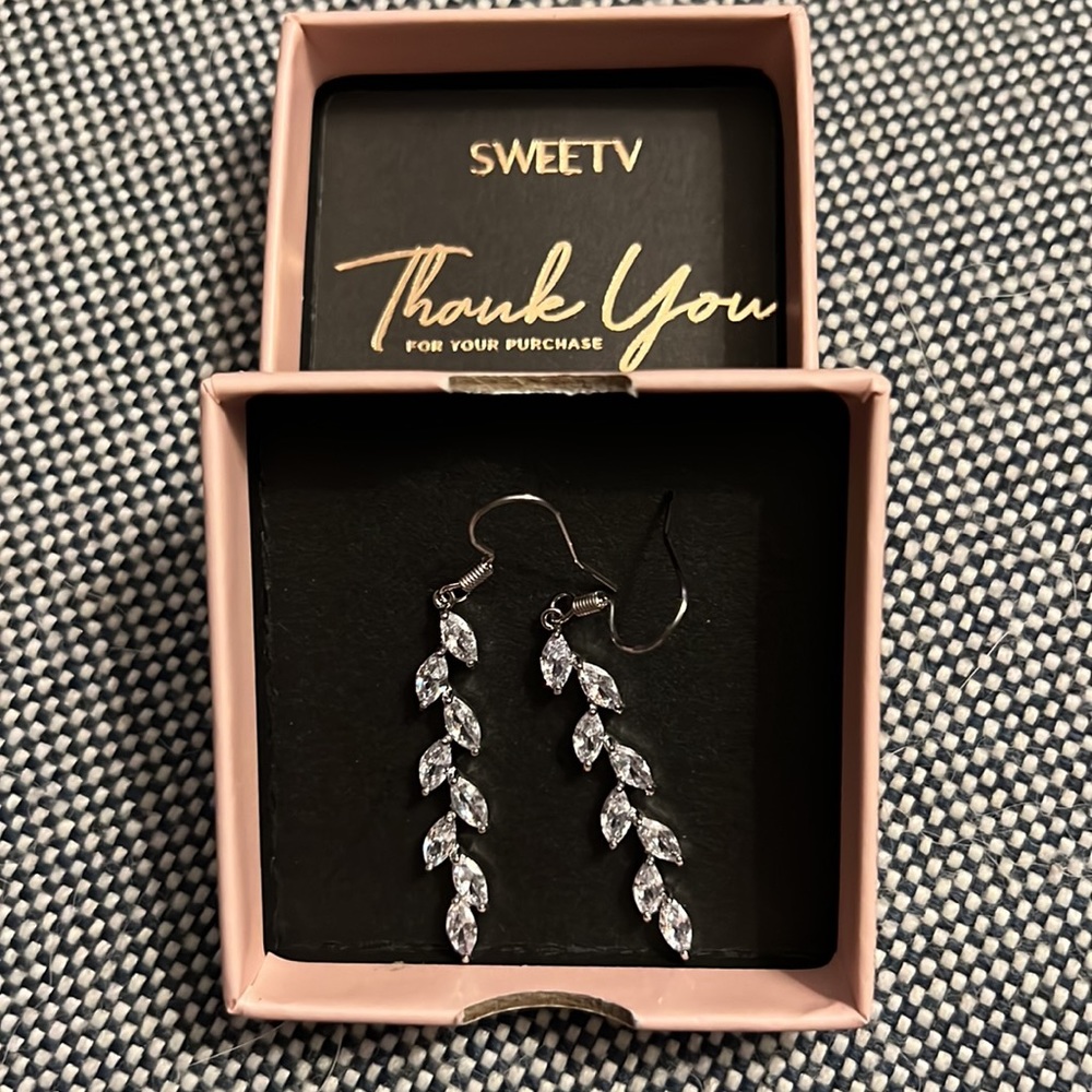 Silver crystal dangle bridal earrings